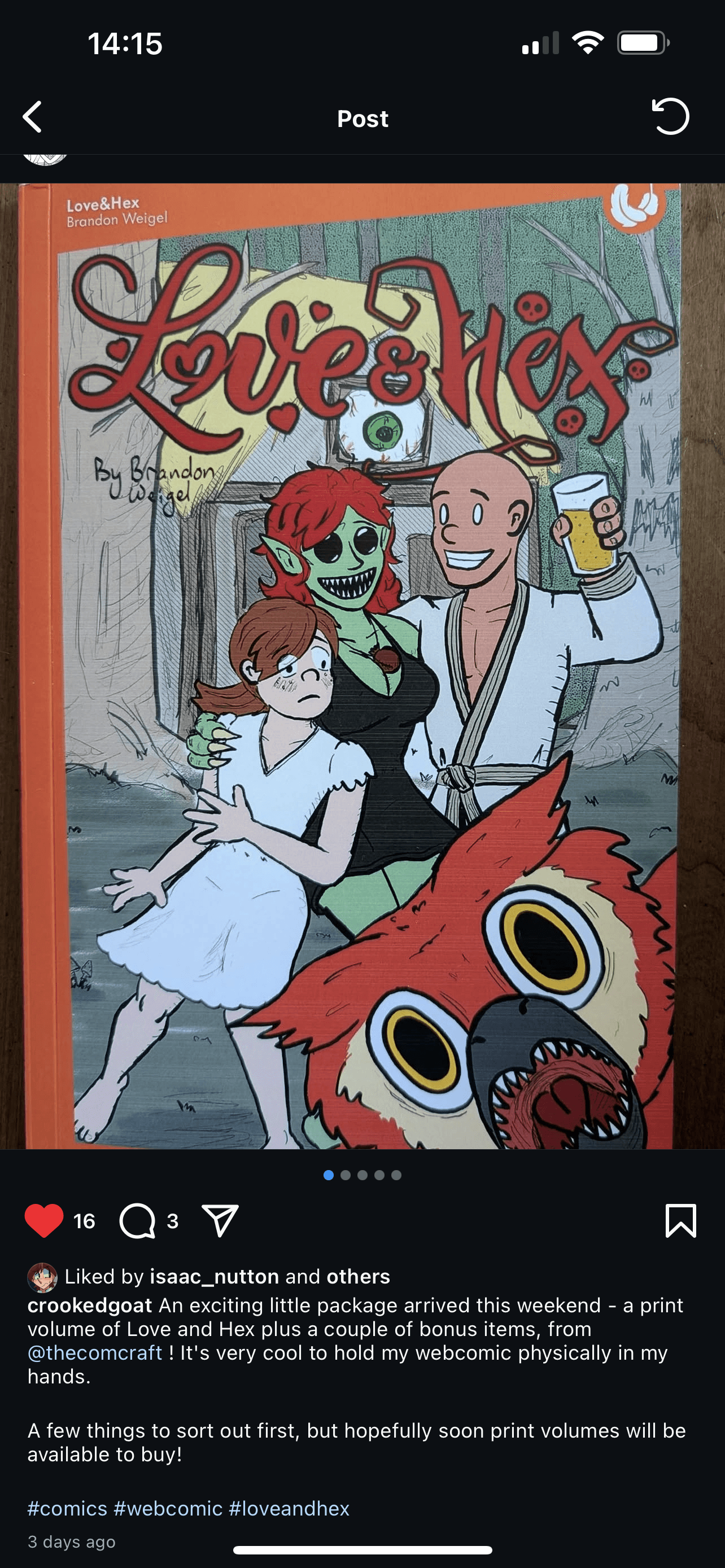 Post from Brandon Weigel about Creator of 'Love & Hex'
